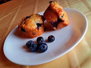 Blueberry Muffins shown with large blueberries