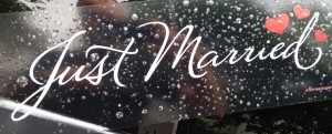 Just Married sticker on newlywed's car